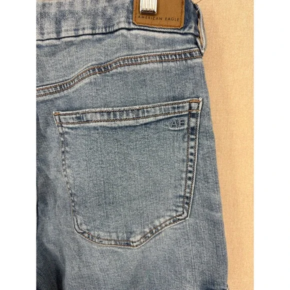 American Eagle Jeans 10 Blue Curvy Super High Rise Baggy Wide Leg Cargo - Picture 5 of 14